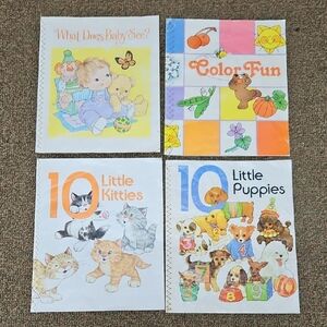 Set of 4 Children's Baby Picture Books, Stitched Linen vintage 1986
